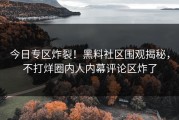 今日专区炸裂！黑料社区围观揭秘，不打烊圈内人内幕评论区炸了