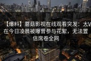 【爆料】蘑菇影视在线观看突发：大V在今日凌晨被曝曾参与花絮，无法置信席卷全网