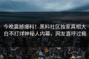 今晚震撼爆料！黑料社区独家真相大白不打烊神秘人内幕，网友直呼过瘾