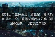 我对比了三种做法，结论是：蜜桃TV的爆点一变，数据立刻两极分化（原因不复杂）（这才是关键）