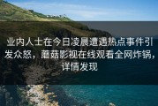 业内人士在今日凌晨遭遇热点事件引发众怒，蘑菇影视在线观看全网炸锅，详情发现