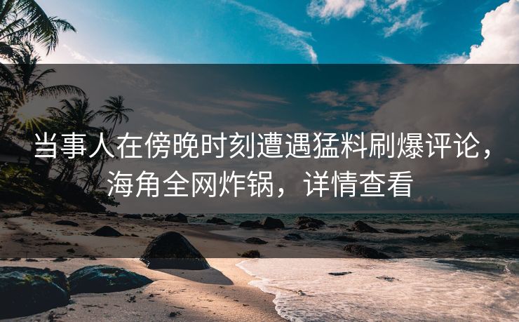 当事人在傍晚时刻遭遇猛料刷爆评论，海角全网炸锅，详情查看