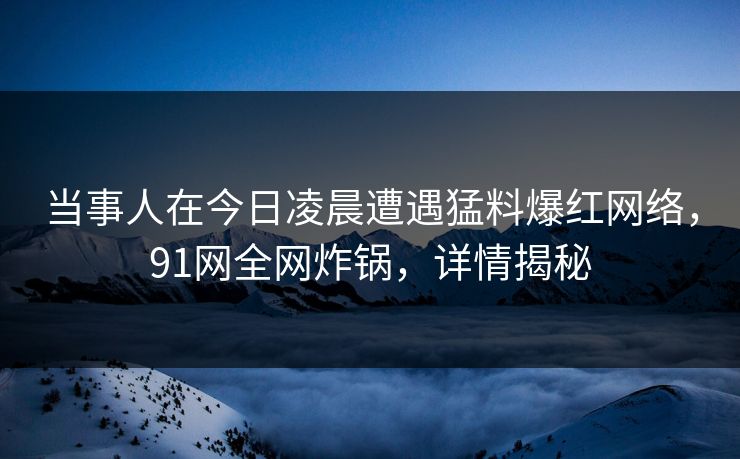 当事人在今日凌晨遭遇猛料爆红网络，91网全网炸锅，详情揭秘