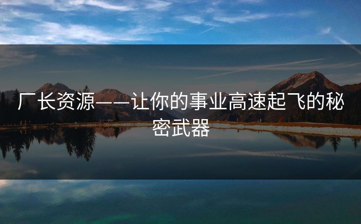 厂长资源——让你的事业高速起飞的秘密武器 厂长资源——让你的事业高速起飞的秘密武器