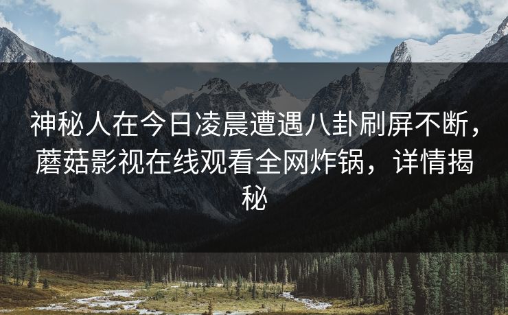 神秘人在今日凌晨遭遇八卦刷屏不断,蘑菇影视在线观看全网炸锅,详情揭秘 神秘人在今日凌晨遭遇八卦刷屏不断,蘑菇影视在线观看全网炸锅,详情揭秘