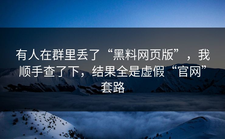 有人在群里丢了“黑料网页版”，我顺手查了下，结果全是虚假“官网”套路