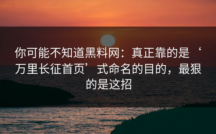 你可能不知道黑料网：真正靠的是‘万里长征首页’式命名的目的，最狠的是这招